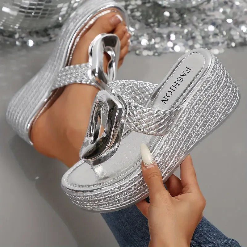 Sandalias Plataforma Mujer Plateadas Elegantes Fiesta Noche