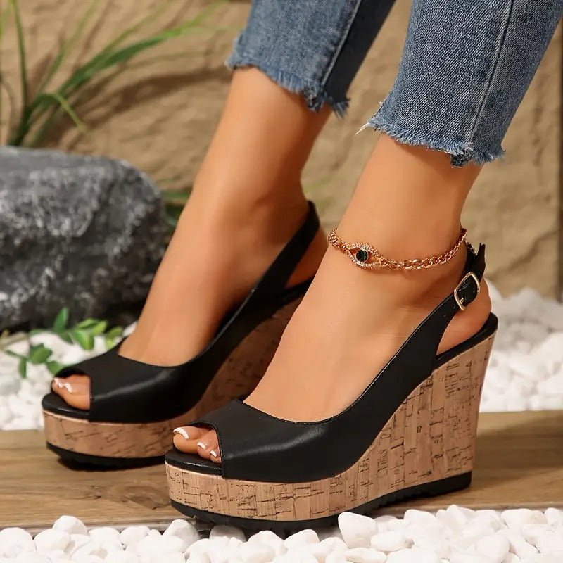 Sandalias Mujer Cuña Negras Elegantes Cómodas