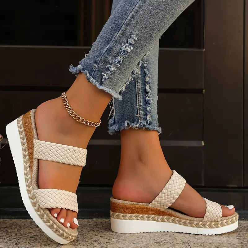 Sandalias Plataforma Mujer Beige Elegantes Casuales Verano
