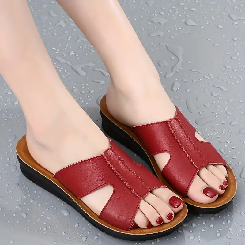 Sandalias Mujer Rojas Tacón Bajo Elegantes Cómodas