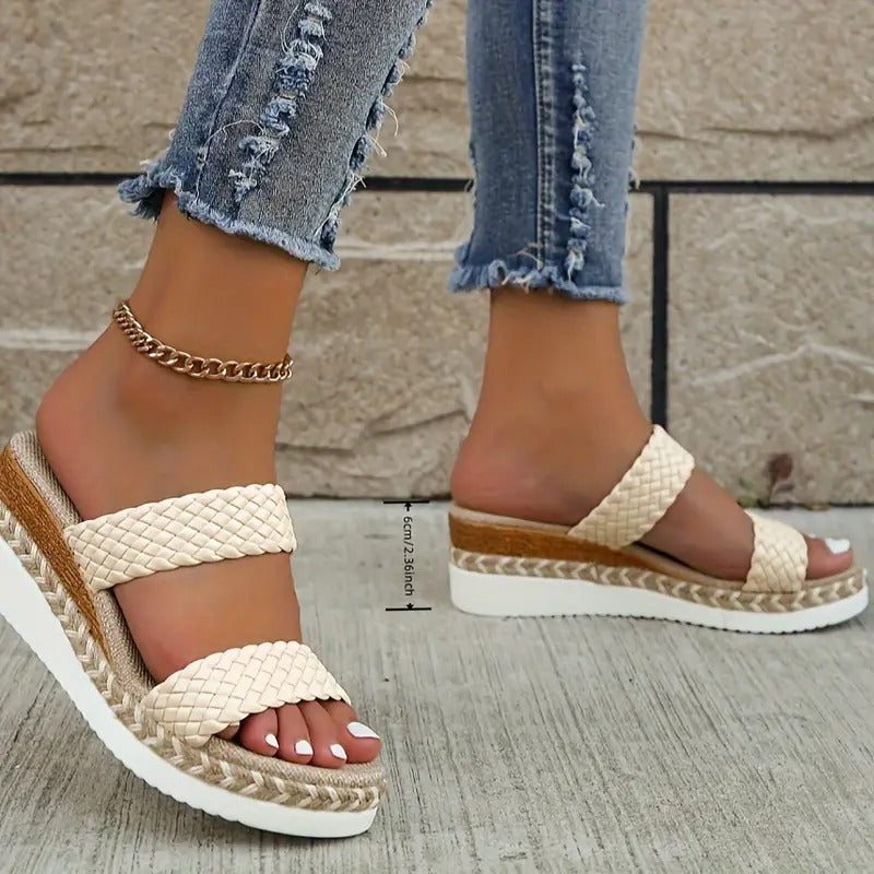 Sandalias Plataforma Mujer Beige Elegantes Casuales Verano