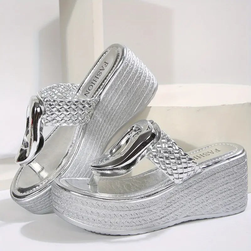 Sandalias Plataforma Mujer Plateadas Elegantes Fiesta Noche