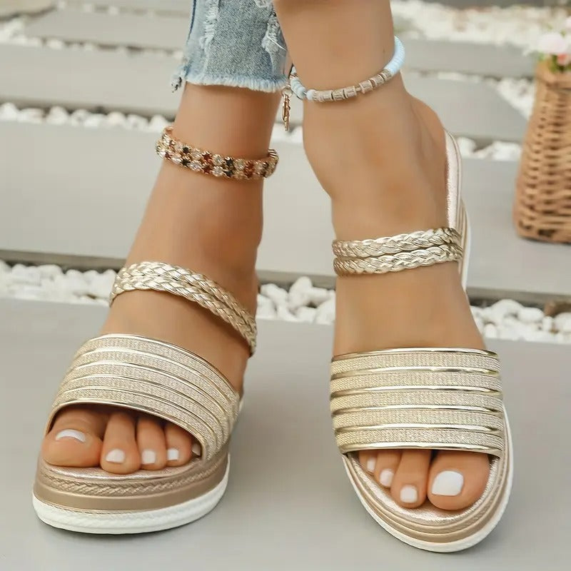 Sandalias Plataforma Mujer Doradas Elegantes Fiesta