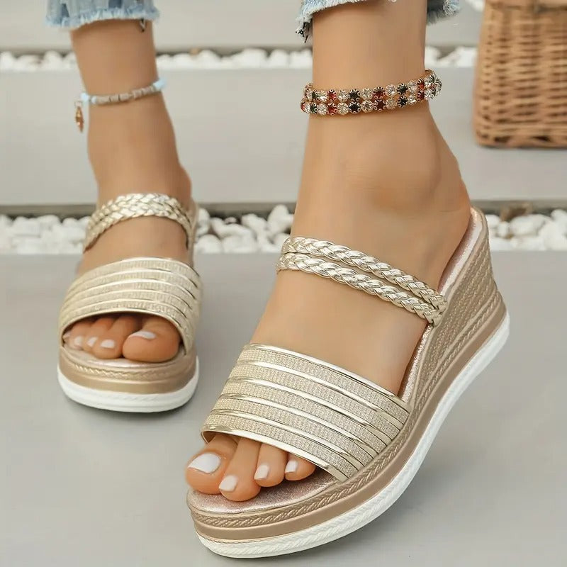 Sandalias Plataforma Mujer Doradas Elegantes Fiesta