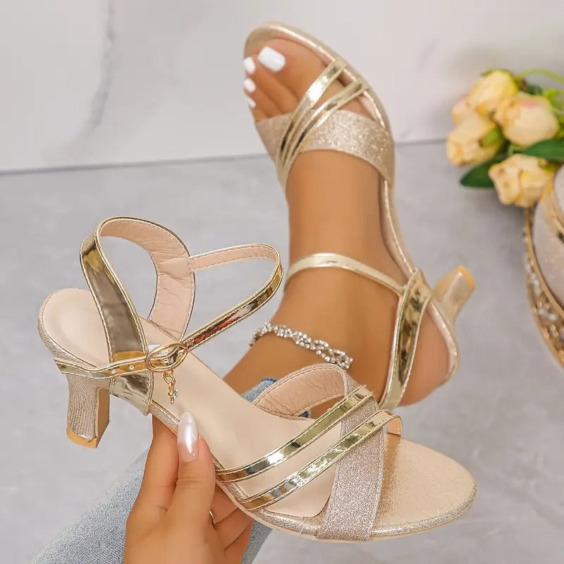 Sandalias Mujer Brillosas Doradas Elegantes Fiesta