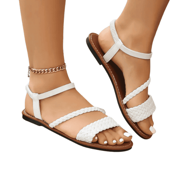 Sandalias Mujer Blancas Tacón Bajo Elegantes Casuales