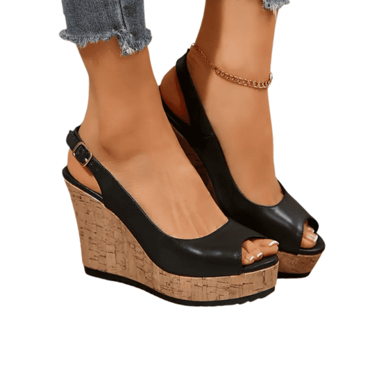 Sandalias Mujer Cuña Negras Elegantes Cómodas