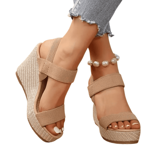 Sandalias Mujer Cuña Beige Elegantes Cómodas Primavera