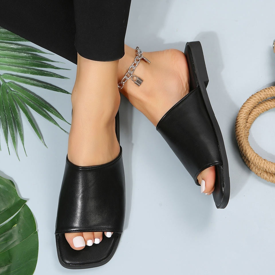 Sandalias Mujer Negras Planas Elegantes Cómodas Casuales
