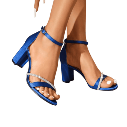 Sandalias Mujer Azul Marino Tacón Medio Elegantes Fiesta