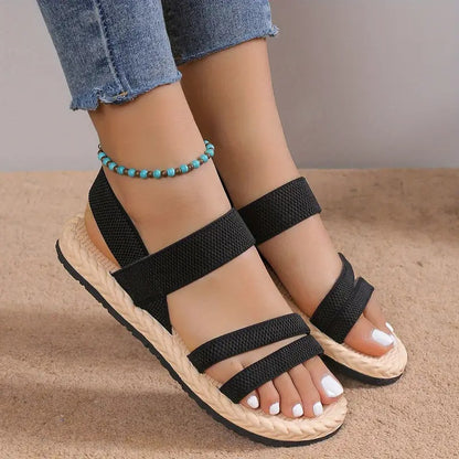 Sandalias Mujer Negras Con Tiras Elegantes Cómodas