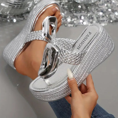 Sandalias Plataforma Mujer Plateadas Elegantes Fiesta Noche