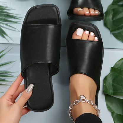 Sandalias Mujer Negras Planas Elegantes Cómodas Casuales