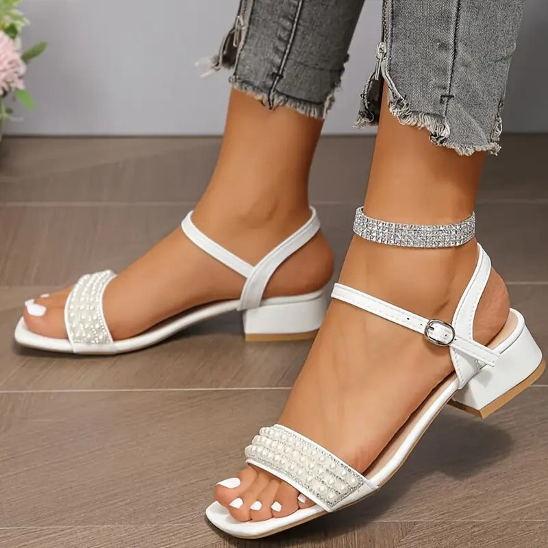 Sandalias Mujer Blancas Tacón Bajo Cómodas