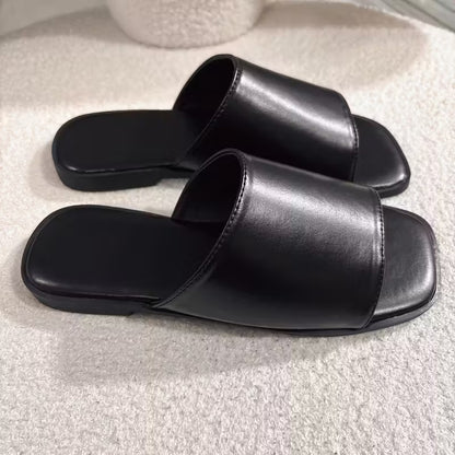 Sandalias Mujer Negras Planas Elegantes Cómodas Casuales
