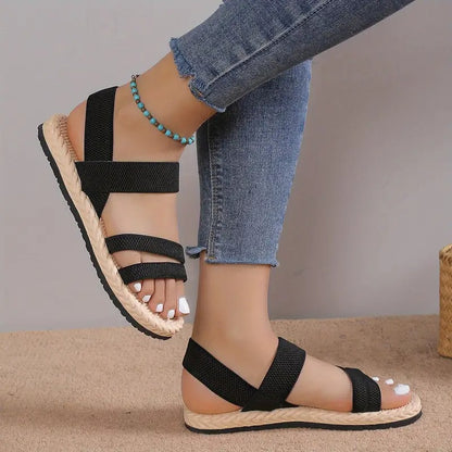 Sandalias Mujer Negras Con Tiras Elegantes Cómodas