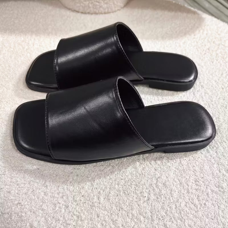 Sandalias Mujer Negras Planas Elegantes Cómodas Casuales