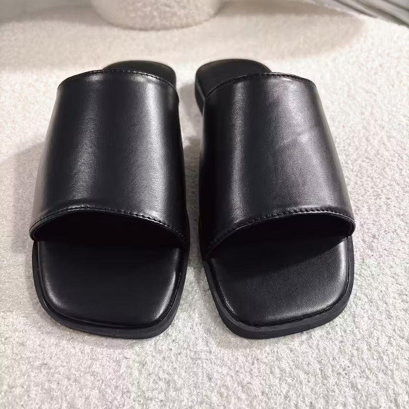 Sandalias Mujer Negras Planas Elegantes Cómodas Casuales