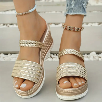 Sandalias Plataforma Mujer Doradas Elegantes Fiesta